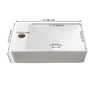 Felix 15 in. W x 8 in. D Modern Wall Mounted Rectangular Ceramic Mini Sink